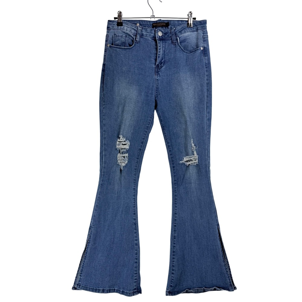 Miss California‎ Flare Jeans Women 7/8 Distressed Slit Hem Boho Y2K Retro Denim